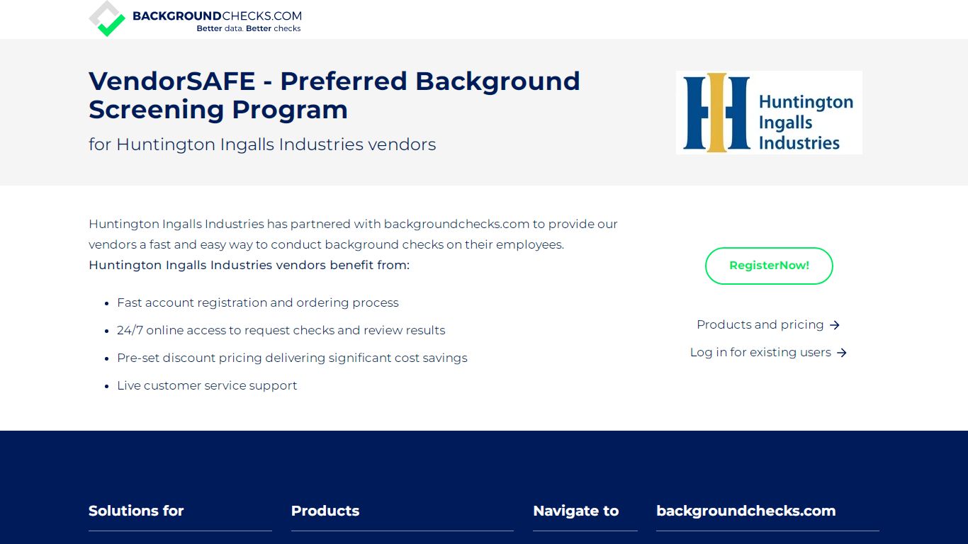 Huntington Ingals Industries VendorSAFE preferred ... - background checks